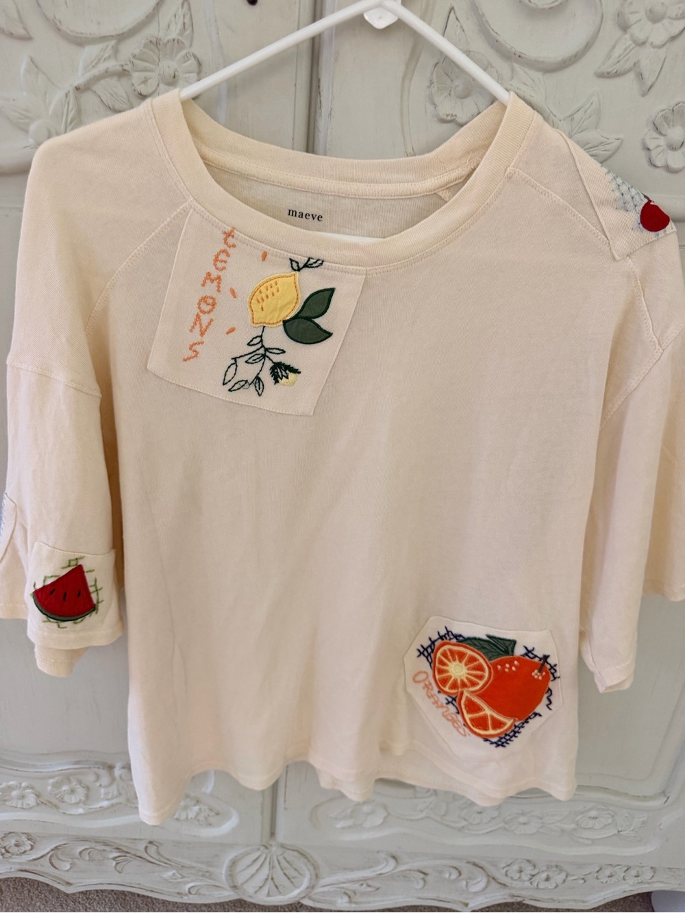 Anthropologie Maeve Fruit Patch Cream Short Sleeve Top - Picture 5 of 7